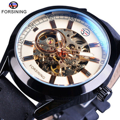 

Forsining Mens Casual Sport Watch Genuine Leather Top Brand Luxury Army Military Automatic Mens Wrist Watch Skeleton Clock