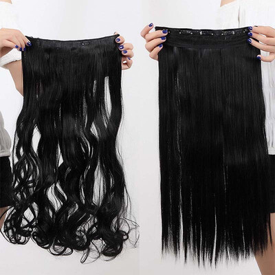 

Synthetic Fiber Clips in on Hair Extension 34 Full Head One Piece 5 Clips Long Silky Curly Wavy