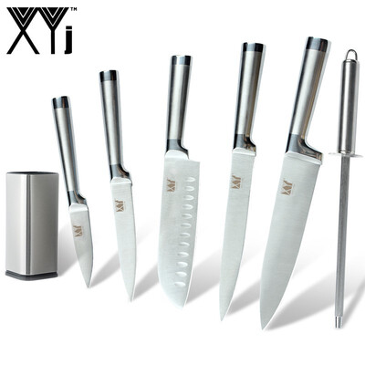 

XYj Kitchen Knives Stainless Steel Paring Utility Santoku Chef Slicing Knife 8 inch Knife Holder Sharpener Bar