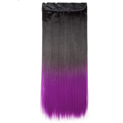 

Ombre Synthetic Fiber Clips in on Hair Extension 34 Full Head One Piece 5 Clips Long Silky Curly Wavy