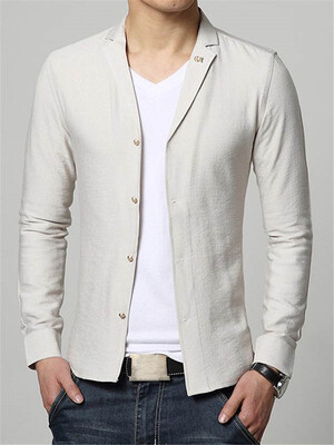 

Plain Single-Breasted Lapel Mens Shirt