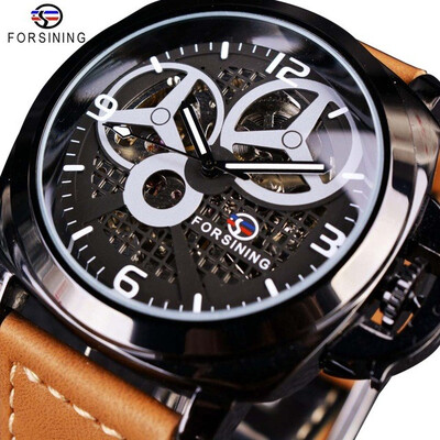 

Forsining Windmill Designer Brown Suede Strap Men Watch Top Brand Luxury Automatic Skeleton Watch Sport Military Watch Clock Men