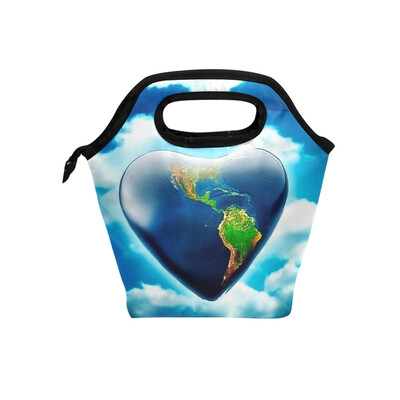 

Insulated Lunch Tote Bag Earth Heart Travel Picnic Lunch Handbags Portable Zipper Lunch Bag Box