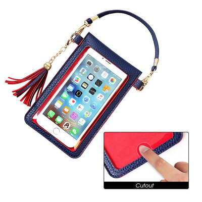

PU Leather Cross body Bag Mini Phone Pouch with Shoulder Strap for 55 in iPhone Samsung cellphone