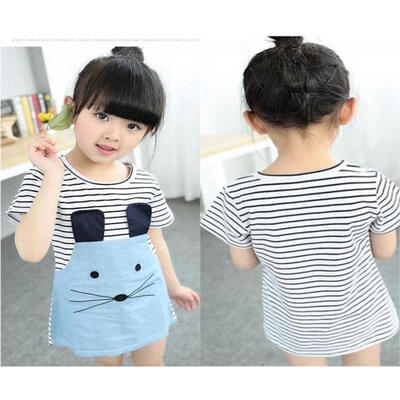 

Baby Girls Mouse Princess Birthday Party Outfit Dress BLUE STRIPE Kids 0-7Y Top