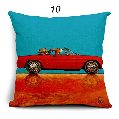 

Hot Sale Pillow Lovely Cartoon Dog Driving Car Vintage Almofadas 45X45CM Linen Pillow Decorative Linen Cushion Cover
