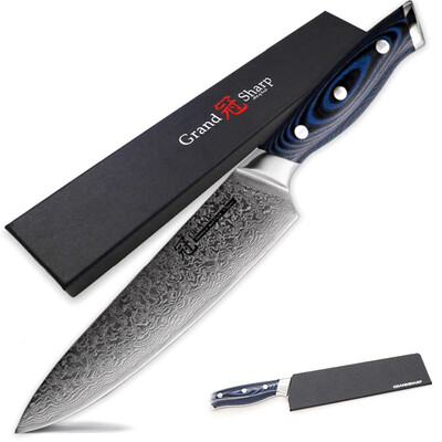 

Grandsharp 8 Inch Japanese Damascus Stainless Steel Chef Knife 67 Layers VG-10 Steel Damascus Kitchen Chef Knife G10 Handle