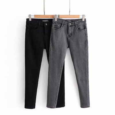 

2018 Korean fashion autumn&winter new style simple fashion with thickened small leg jea ns women N0006