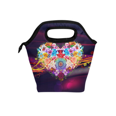 

Insulated Lunch Tote Bag Flower Heart Travel Picnic Lunch Handbags Portable Zipper Lunch Bag Box
