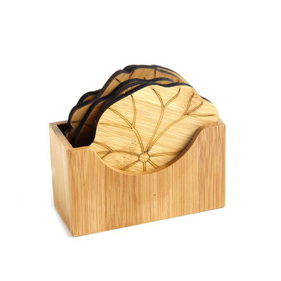 

UpperX bamboo Drink coaster set round Creative Placemat cup pad coffee cups porta copos home decor saucer Insulation Lotus leaf