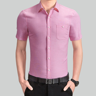 

New Arrivals High Quality Men Shirts 2016 Spring Summer Short Sleeve Shirts Men's Solid Dress Casual Shirts 7 Colors M-5XL