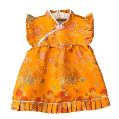 

Buenos Ninos Girls Short Sleeve Cheongsam Baby Qipao Patterned Cloth Set