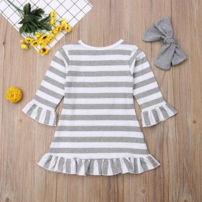 

UK Baby Girl Princess Stripe Dress Kids Long Sleeve Top Tutu Party Wedding Dress