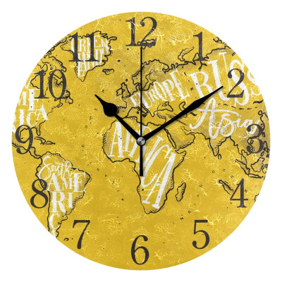 

Wall Clock Worldmap Vintage Yellow Round Wall Clock Arabic Numerals Design