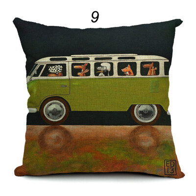 

Hot Sale Pillow Lovely Cartoon Dog Driving Car Vintage Almofadas 45X45CM Linen Pillow Decorative Linen Cushion Cover