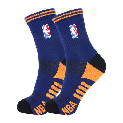

NBA socks men's professional basketball socks comfortable cotton socks 1 double installed mesh breathable soles of the feet elastic bandage embroidery NBA logo models medieval blue / black / orange