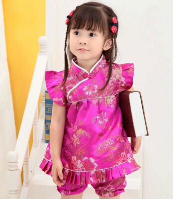 

Buenos Ninos Girls Short Sleeve Cheongsam Baby Qipao Patterned Cloth Set