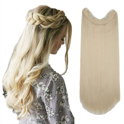 

26" Inch Long Straight Hair U Part One Piece Clip In Hair Extension Synthetic Heat Resistant Hairpiece