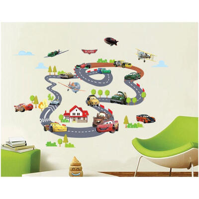 

Cartoon Cars Circle Race Track Vinyl Art Wall Sticker Kids Room Decal Removable