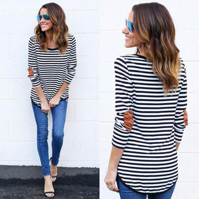 

Women Striped Long Sleeve Casual Loose T-Shirt Tops Blouse Shirt Mini Dress UK