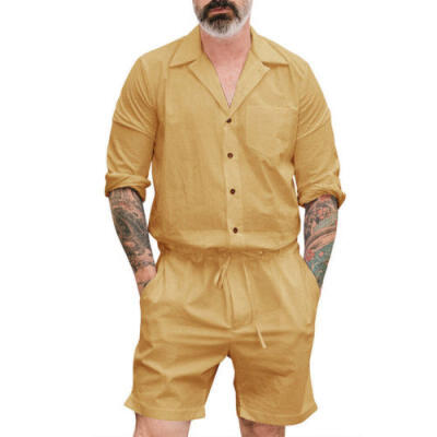 

Men Casual Short Sleeve Stylish Jumpsuits Short Trouser Pants Male Rompers Slim