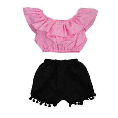 

US Kids Baby Girl Clothes Summer Off Shoulder Crop Top TankShort Pants Outfits