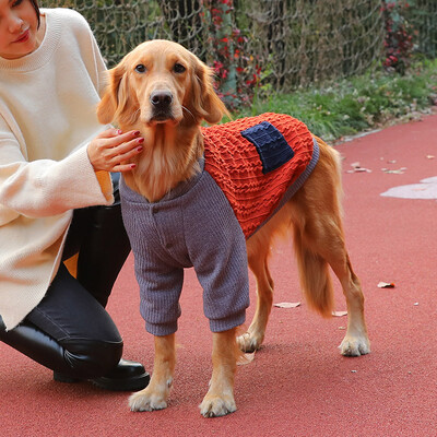 

Huayuan pets hoopet dog clothes Jinmaosamoye medium&large dogs autumn&winter thick sweater orange navy double spell jacket 3XL