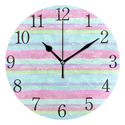 

Wall Clock Arabic Numerals Design Pink Blue Stripes Round