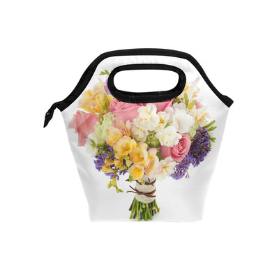

Lunch Bag Bouquet Of Roses Tote Travel Picnic Insulated Handbags Portable Zipper Lunch Bag Box