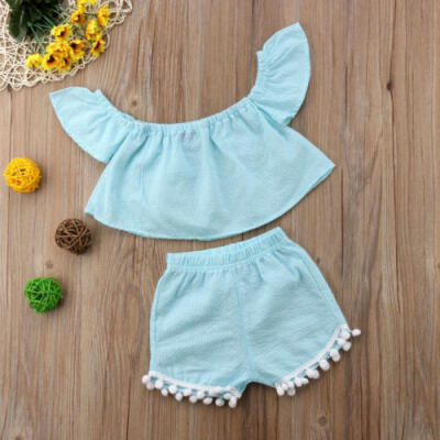 

Baby Girls Summer Outfits Clothes Off Shoulder Tops Bubble Ball Pants 2PCS Set