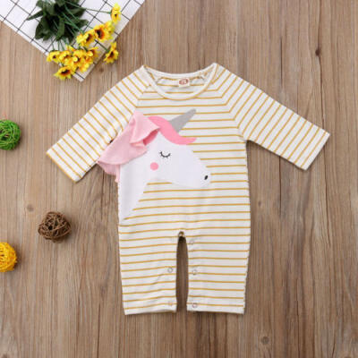 

UK Newborn Baby Girls Boy Unicorn Striped Romper Jumpsuit Outfits Clothes 0-18M