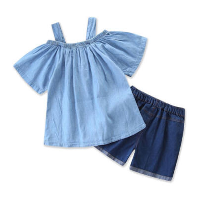 

UK Family Clothes Mother Daughter Matching Outfit Clothes Denim TopShorts 2pcs