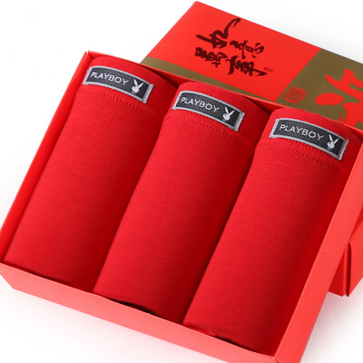 

PLAYBOY Playboy 5017-3 Benming men&39s underwear big red underwear suit wedding gifts 3 men red angle underwear gift box