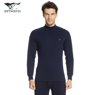 

Seven wolves Qiuyi Qiuku mens cotton high collar windproof neck winter middle-aged thin mens thermal underwear set 08003 Navy 3XL