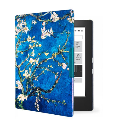 

Van Gogh Design leather cover case Lighted Slim Leather Cover for 2014 kobo aura h2o 6.8'' ereader smart cover case