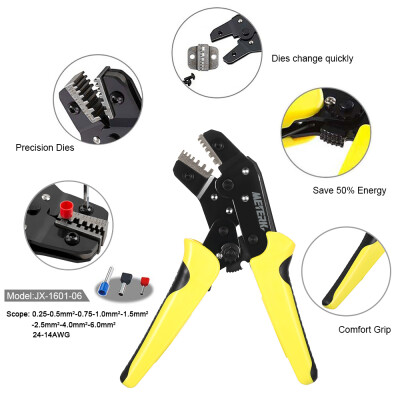 

Meterk Professional Wire Crimper Engineering Ratchet Terminal Crimping Pliers JX-06WF 025-6 mm2 Bootlace Ferrule Crimper Crimping