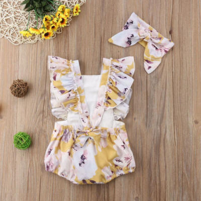 

Newborn Baby Girls Floral Romper Bodysuit Playsuit Headbands Outfits Clothes