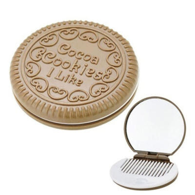 

Women Lady Cute Mini Pocket Chocolate Cookie Biscuits Compact Mirror With Comb