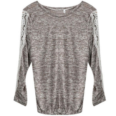 

UK Fashion Womens Lace Long Sleeve T Shirt Crew neck Tops Ladies Shirt Blouse