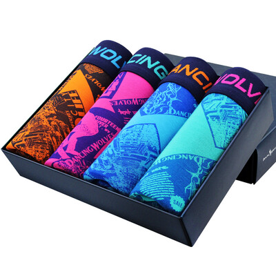 

Jingdong supermarket&wolf dance men&39s underwear breathable waist lan fine glue fashion printing flat feet underwear four loaded 3119-4 color mixing XXXL