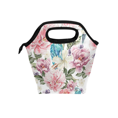 

Bird Flower Lunch Bag Tote Travel Picnic Insulated Handbags Portable Zipper Lunch Bag Box