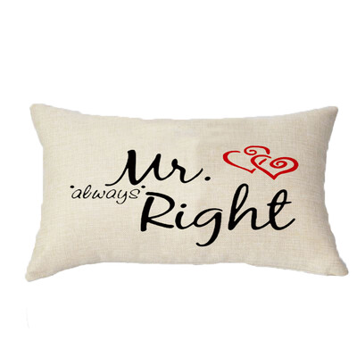

UpperX 2Pcs Fashion Mr Mrs Linen Pillow Case Couple Lovers Pillow Cover Valentines day creative gift 30cmx50cm