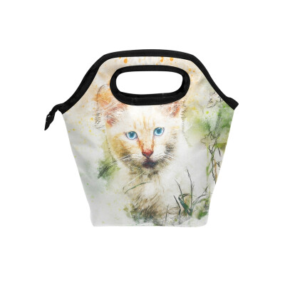 

Insulated Lunch Tote Bag Artistic Cat Travel Picnic Lunch Handbags Portable Zipper Lunch Bag Box