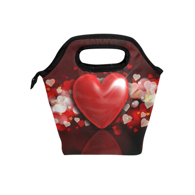

Insulated Lunch Tote Bag Love Pattern Travel Picnic Lunch Handbags Portable Zipper Lunch Bag Box