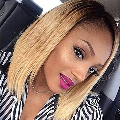 

Ombre Lace Front Wig Silky Straight Human Hair Blonde Bob Full Lace Wigs for Black Women 1B27 Blonde with Dark Roots Baby Hair