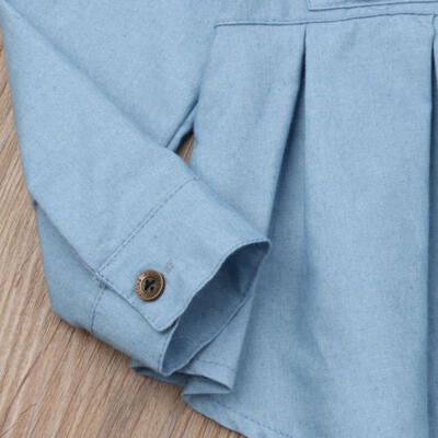 

Princess Kids Child Girl Shirt Button-Front Blouse Long Sleeve Denim -3XL Top