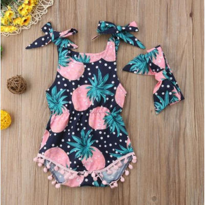 

USA Newborn Baby Girl Sleeveless Jumpsuit Romper Bodysuit Headband Outfits NEW