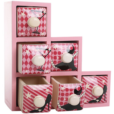 

I&39M HUA HUA 6-cell pink ceramic drawer jewelry box Tanabata Valentine&39s Day creative gift to send his girlfriend 520 gift Mother&39s Day gift wood storage box