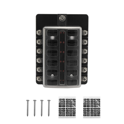 

32V Plastics Cover Fuse Box Holder M5 Stud With LED Indicator Light 12 Ways Blade for Auto Car Boat Marine Trike