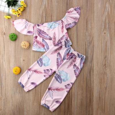 

Toddler Kid Baby Girl Off Shoulder Flower Tops Pants 2Pcs Outfit Clothes Sunsuit